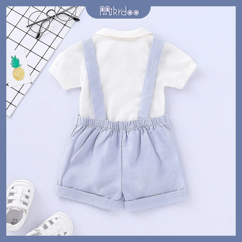 Ảnh Set trang phục MIKRDOO áo liền quần polo tay ngắn và quần đùi yếm phong cách peter pan thời trang cho bé trai 0-2 tuổi 3