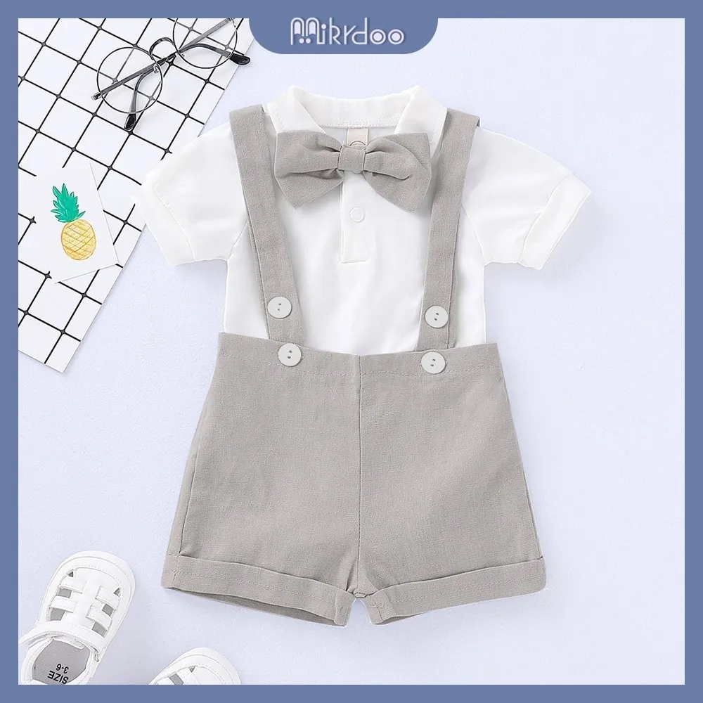 Ảnh Set trang phục MIKRDOO áo liền quần polo tay ngắn và quần đùi yếm phong cách peter pan thời trang cho bé trai 0-2 tuổi 4
