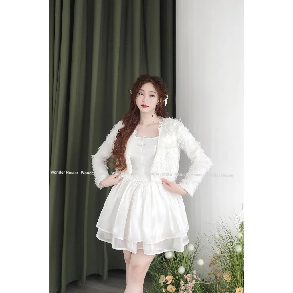 Ảnh Set Wonderhouse áo lông, đầm trễ vai xòe hai tầng tiểu thư - Mira Dress 1