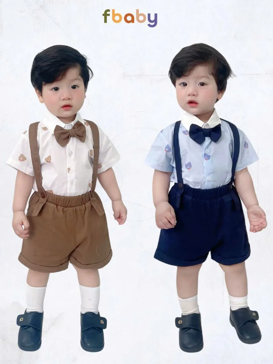 Ảnh Set yếm Công Tử họa tiết gấu Thôi Nôi Fbaby Đi Chơi Dự Tiệc  Aó Chất Liệu Thô Đũi Phối Quần Kaki Cho Bé Trai 6-17kg 1