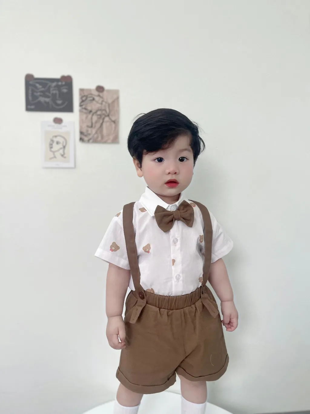 Ảnh Set yếm Công Tử họa tiết gấu Thôi Nôi Fbaby Đi Chơi Dự Tiệc  Aó Chất Liệu Thô Đũi Phối Quần Kaki Cho Bé Trai 6-17kg 4