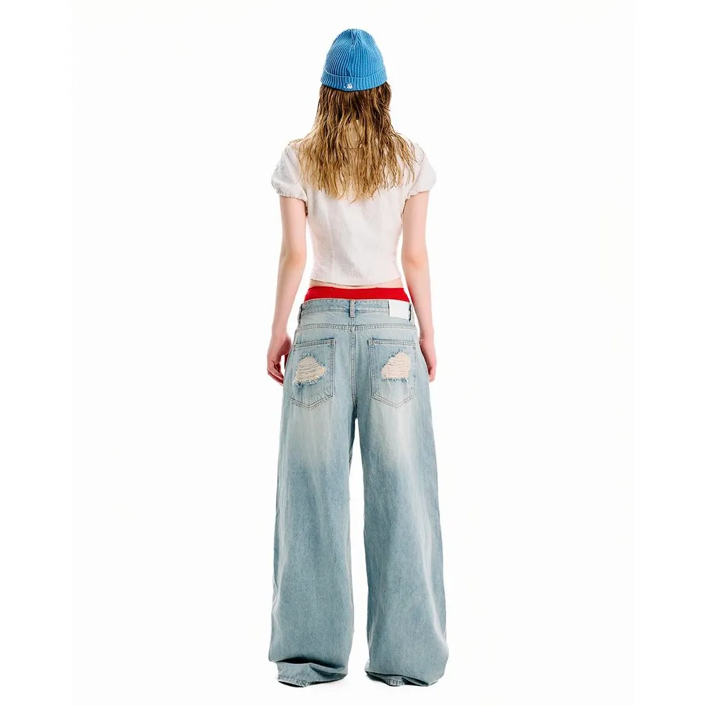 Ảnh SG.S Distressed Ripped Jean - Quần Jeans Rách Ống Rộng 2