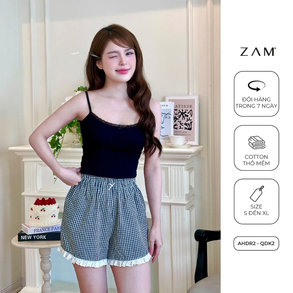 Ảnh SHE BY ZAM - ÁO HAI DÂY PHỐI REN & QUẦN ĐÙI KẺ CARO 2