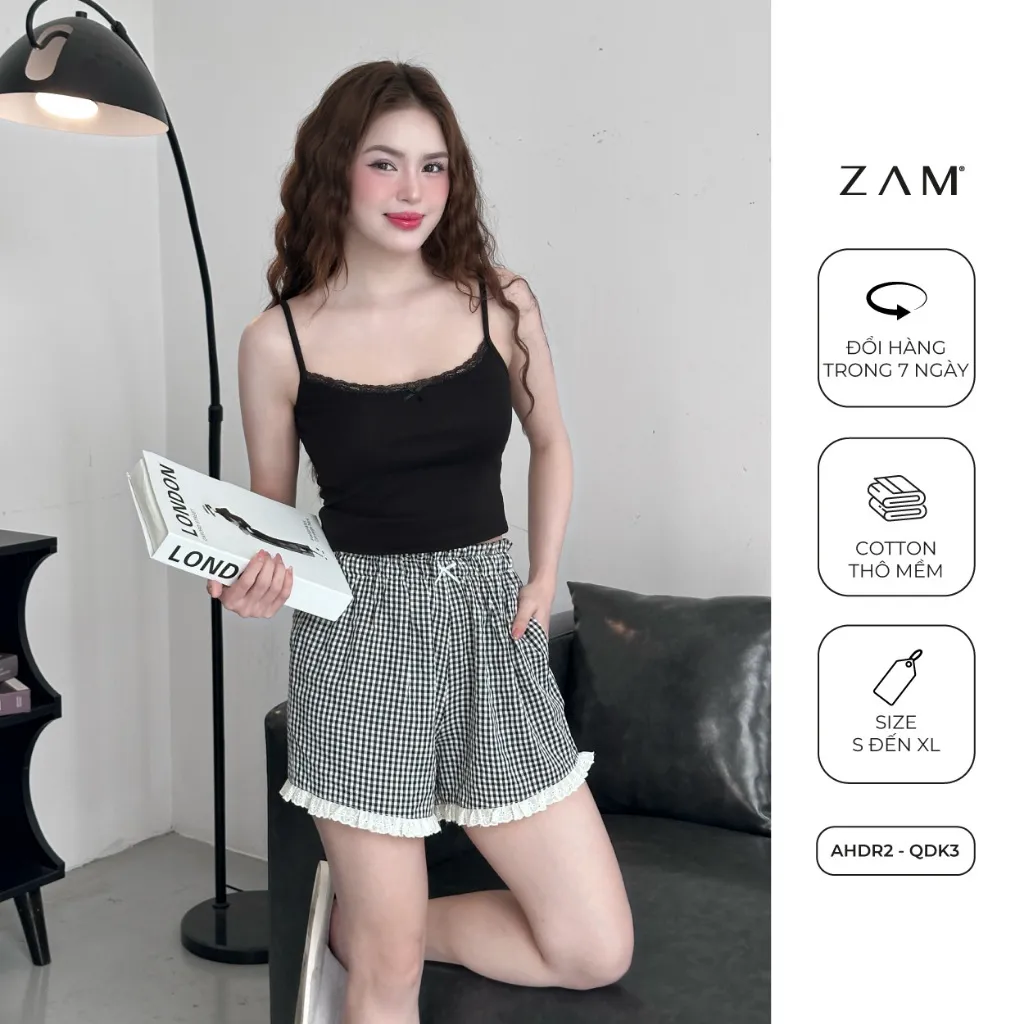 Ảnh SHE BY ZAM - ÁO HAI DÂY PHỐI REN & QUẦN ĐÙI KẺ CARO 4