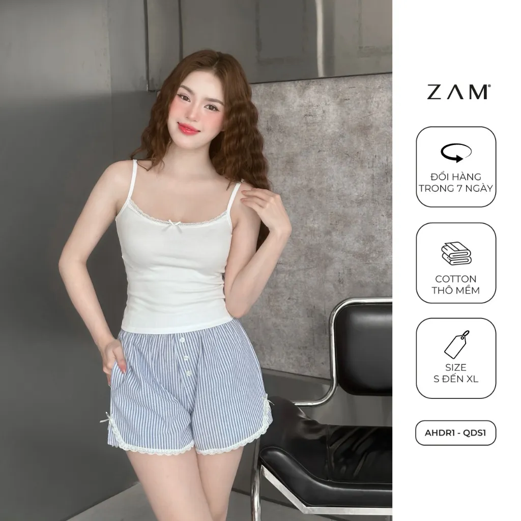 Ảnh SHE BY ZAM - ÁO HAI DÂY PHỐI REN & QUẦN ĐÙI KẺ SỌC 3