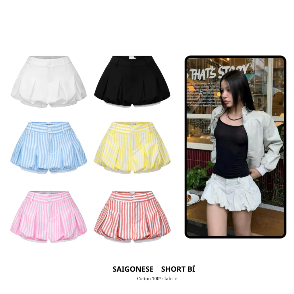 Ảnh Short Ngắn Đùi Nữ Bí Phồng SAIGONESE Quần Giả Chân Váy Cạp Trễ Y2K Phối Ren Viền Nữ 1