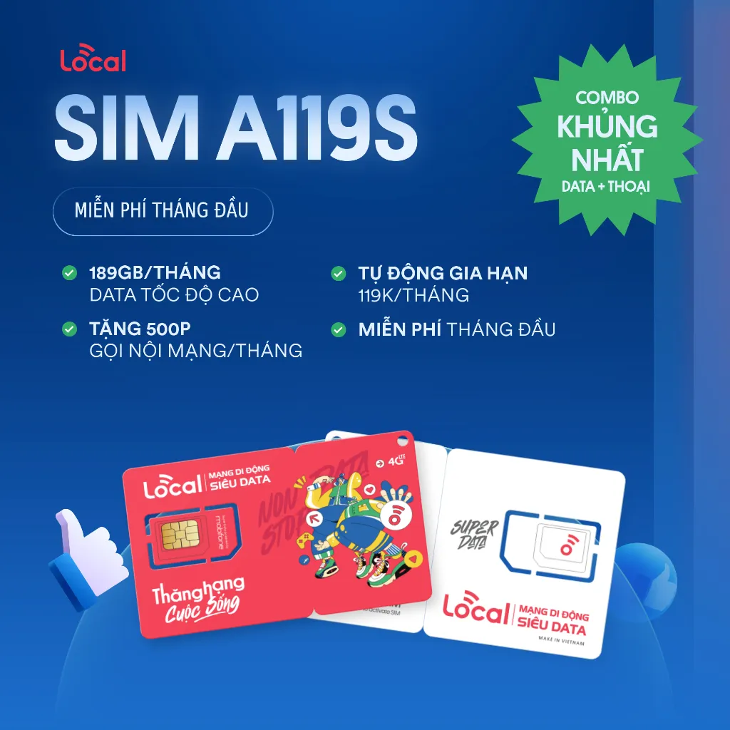 Ảnh Sim 4G Mobifone A119S 6GB/ ngày - 180GB/ tháng, 500 phút gọi , SIÊU DATA Sẵn 1 Tháng. 1