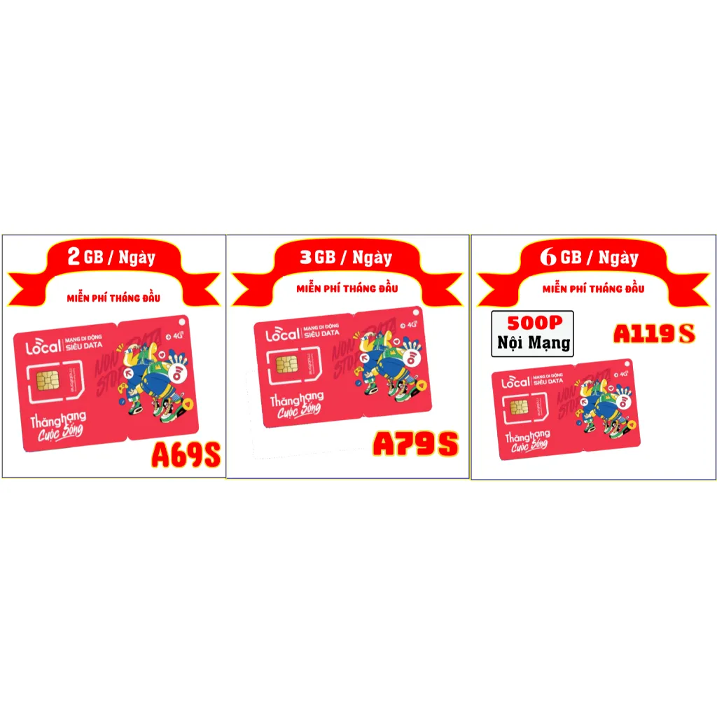 Ảnh Sim 4G Mobifone A119S 6GB/ ngày - 180GB/ tháng, 500 phút gọi , SIÊU DATA Sẵn 1 Tháng. 4