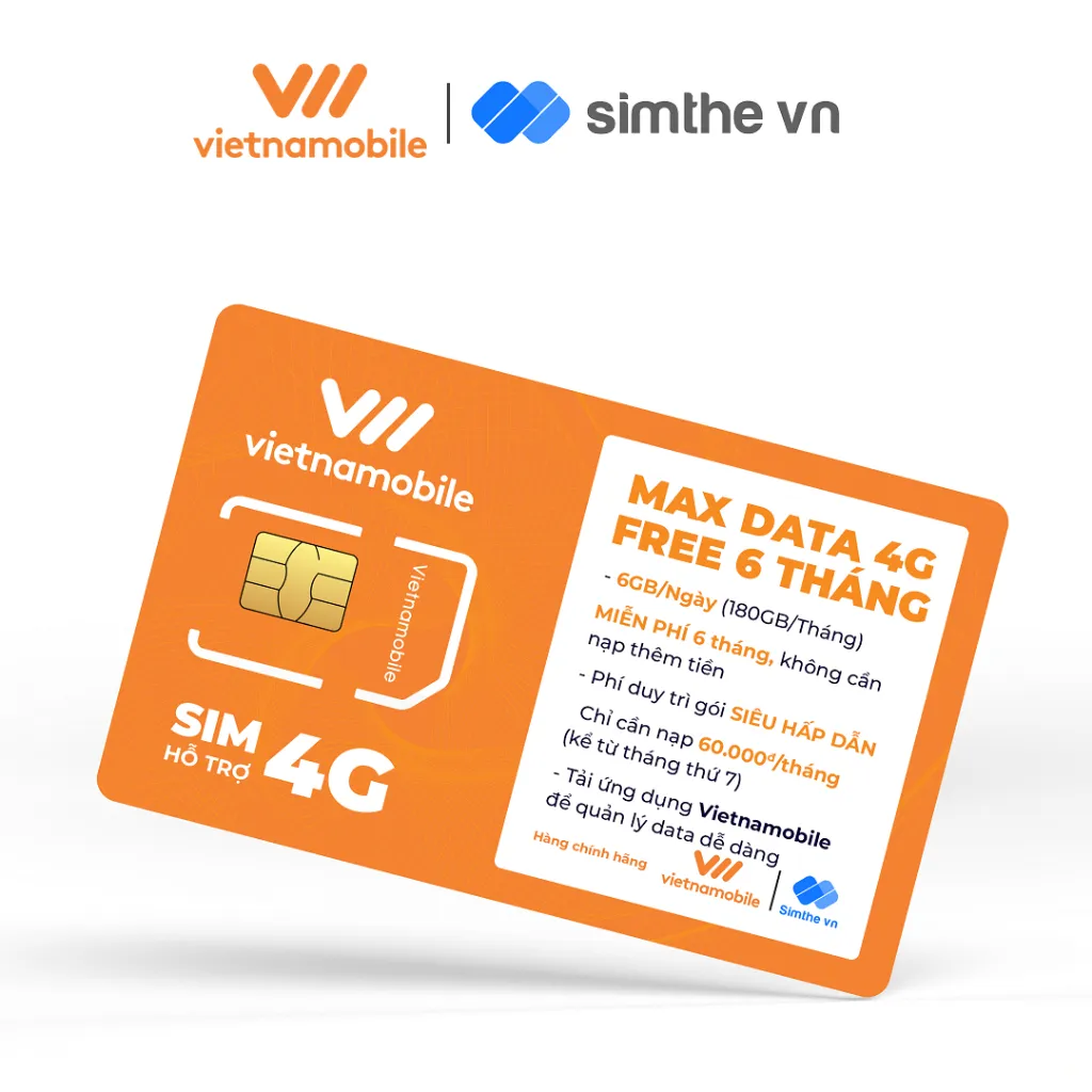 Ảnh Sim 4G Vietnamobile Data 6GB/Ngày - 180GB/Tháng, Miễn Phí Gọi Nội Mạng. Độc Quyền VIETNAMOBILE - SIMTHEVN 2