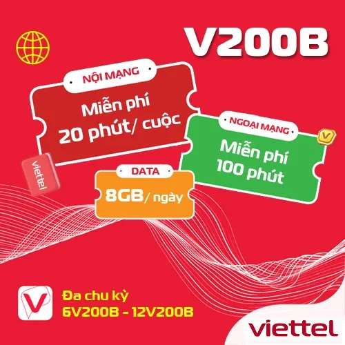 Ảnh Sim 4G Viettel 12V200B 8GB/Ngày (240GB/Tháng) + 100P Ngoại Mạng + Nội Mạng Trọn Gói 12 Tháng Không Nạp Tiền 1