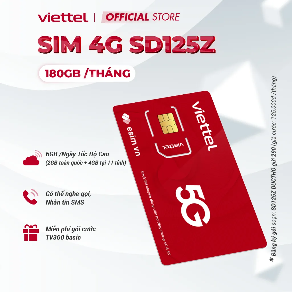 Ảnh Sim 4G Viettel SD70 - SD90 - SD125Z - SD135 Data 6GB/Ngày -180GB/Tháng Tốc Độ Cao MAX Băng Thông Toàn Quốc. Từ 70K/Tháng 2