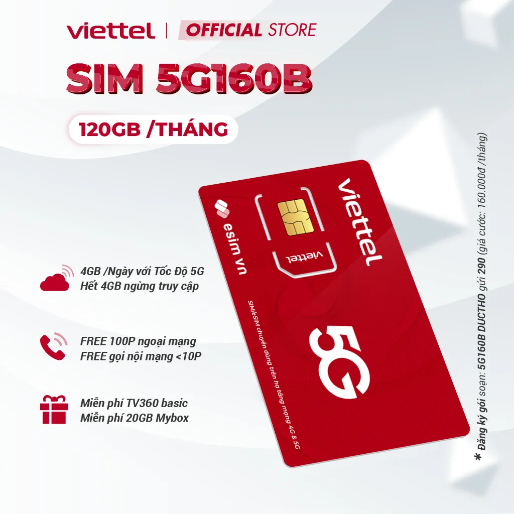 Ảnh SIM 5G VIETTEL 5G160B - 5G180B DATA 6GB/Ngày, FREE Gọi 100P Ngoại Mạng + 1000P Nội Mạng + TV360. Chỉ từ 160k/Tháng 2