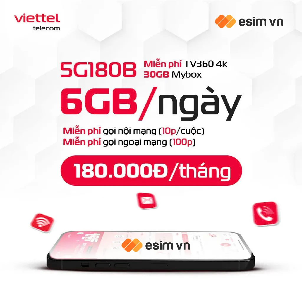 Ảnh SIM 5G VIETTEL 5G160B - 5G180B DATA 6GB/Ngày, FREE Gọi 100P Ngoại Mạng + 1000P Nội Mạng + TV360. Chỉ từ 160k/Tháng 3