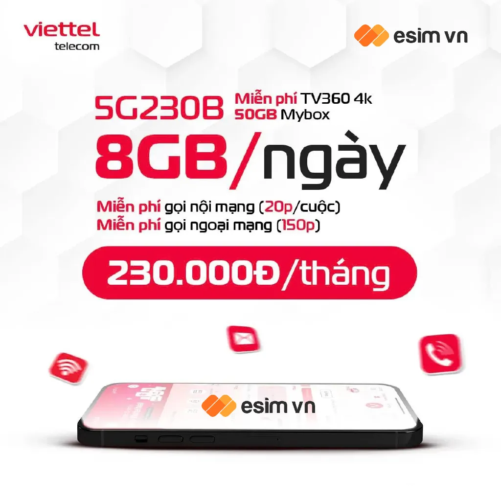 SIM 5G Viettel Data Khủng 12GB/Ngày, Gọi Miễn Phí - Gói 5G230B, 5G280B, 5G330B Giá Tốt