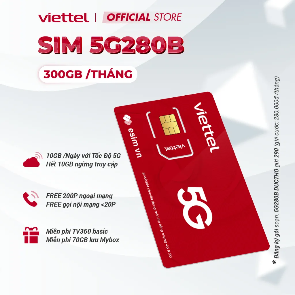 Ảnh SIM 5G VIETTEL 5G230B - 5G280B - 5G330B Data 12GB/Ngày (360GB/Tháng), FREE 300P Gọi Ngoại Mạng + 1000P Nội Mạng Chỉ 230K 4