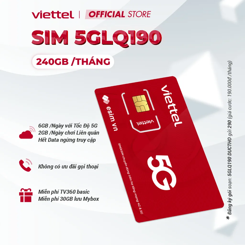 Ảnh SIM 5G VIETTEL 5GLQ190 - 5GLQ210 Data 8GB/Ngày (240GB/Tháng). Tốc Độ Cao 5G MAX Băng Thông Dùng Toàn Quốc. Chỉ Từ 190k/T 2