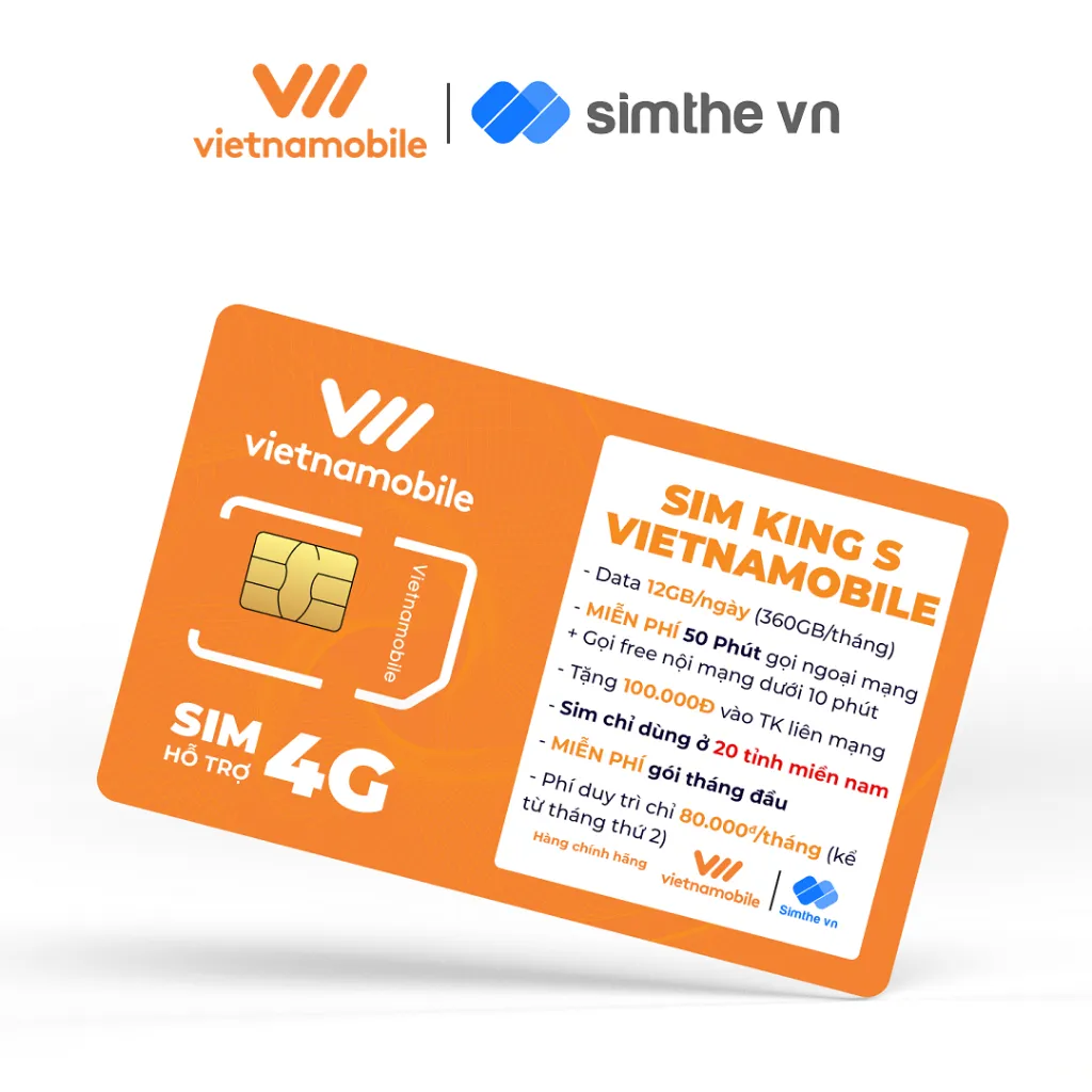 Ảnh Sim KingS Vietnamobile 12GB/Ngày (360GB/Tháng) + 60P Gọi Ngoại Mạng + Nội Mạng + TK 120K Sim CHỈ DÙNG Ở 20 Tỉnh Miền Nam 2