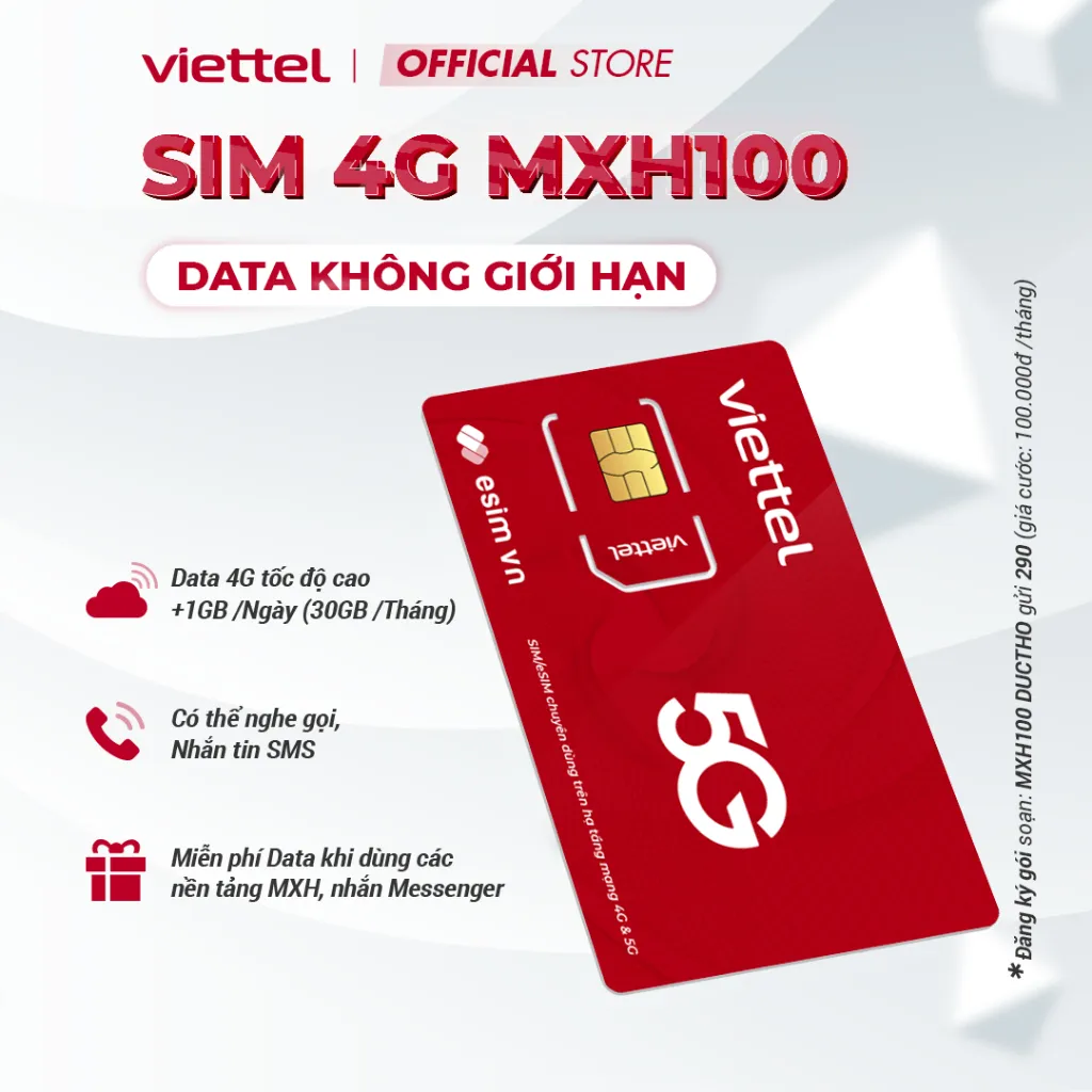 Ảnh Sim Viettel MXH100 - MXH120 - MXH150 1,5GB/Ngày (45GB/Tháng) FREE Ngoại Mạng+Nội Mạng.Tặng 50GB Data Dùng TiToc,YouTu,FB 1