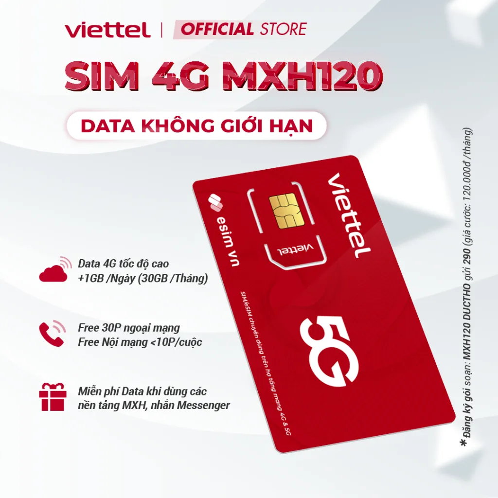 Ảnh Sim Viettel MXH100 - MXH120 - MXH150 1,5GB/Ngày (45GB/Tháng) FREE Ngoại Mạng+Nội Mạng.Tặng 50GB Data Dùng TiToc,YouTu,FB 2