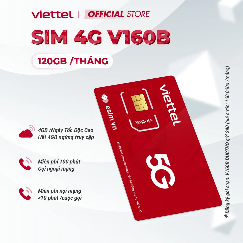 Ảnh Sim Viettel V160B - V180B - V200B Data 8GB/Ngày - 240GB/Tháng Tốc Độ Cao. Miễn Phí 100P Ngoại Mạng + 1 Tỷ Phút Nội Mạng 1