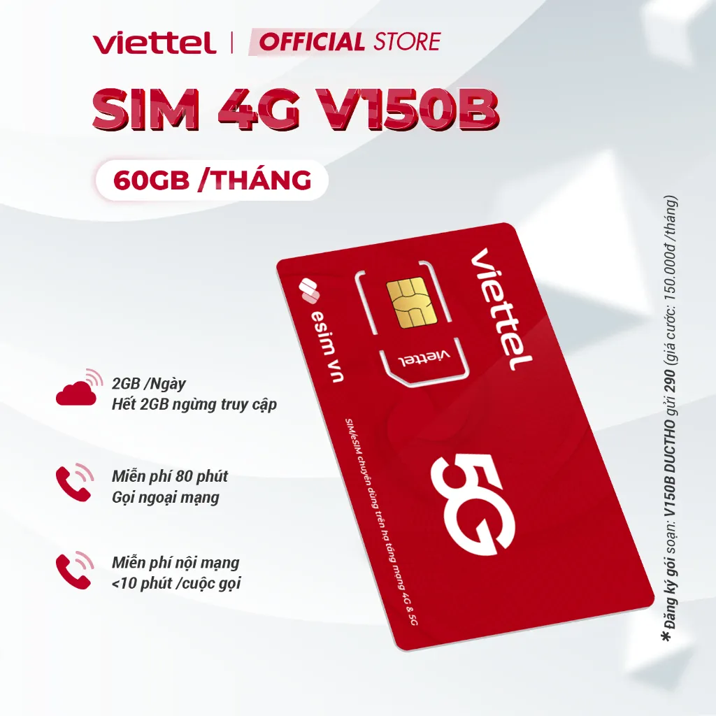 Ảnh Sim Viettel V90B - V120B - V150B Data 2GB/Ngày (60GB/Tháng) Tốc Độ Cao. Miễn Phí 100P Gọi Ngoại Mạng, 1 Tỷ Phút Nội Mạng 3