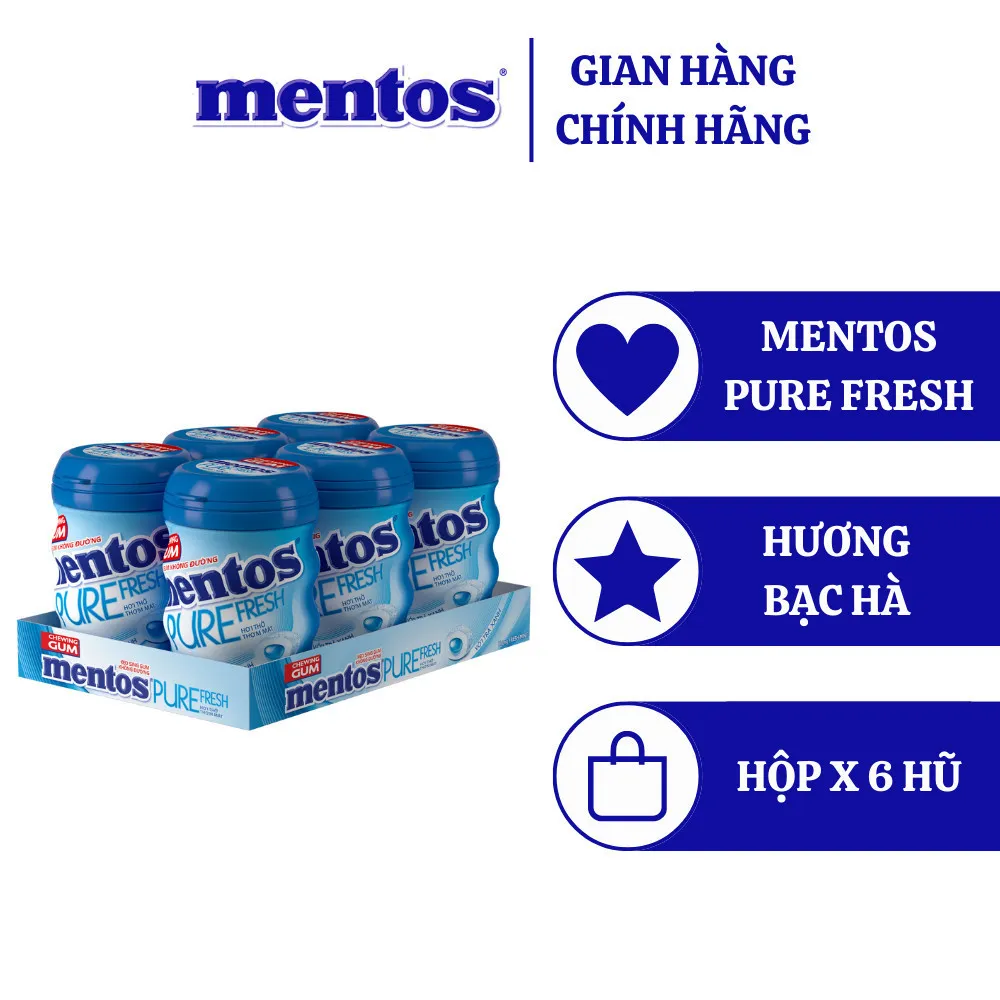 Ảnh Sing gum không đường Mentos Pure Fresh hương bạc hà (hộp 6 hủ) 3