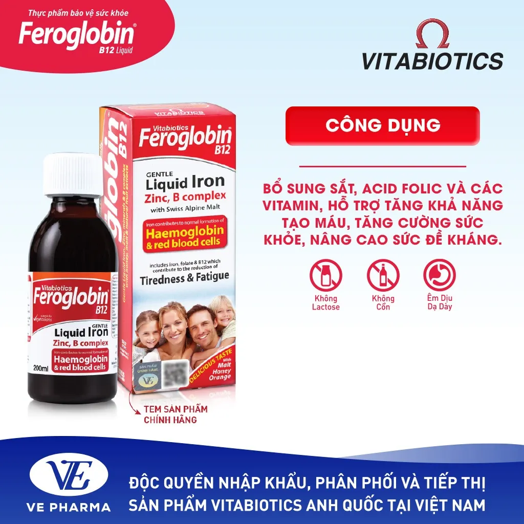 Ảnh Siro Bổ Máu Vitabiotics FEROGLOBIN B12 Cung Cấp Sắt Hỗ Trợ Tăng Khả Năng Tạo Máu, Nâng Cao Sức Đề Kháng 200ml 1