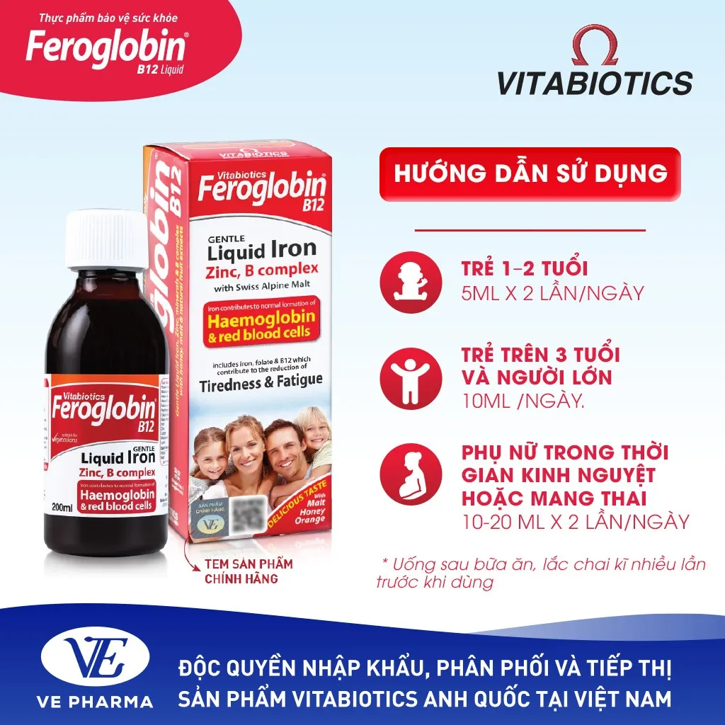 Ảnh Siro Bổ Máu Vitabiotics FEROGLOBIN B12 Cung Cấp Sắt Hỗ Trợ Tăng Khả Năng Tạo Máu, Nâng Cao Sức Đề Kháng 200ml 2