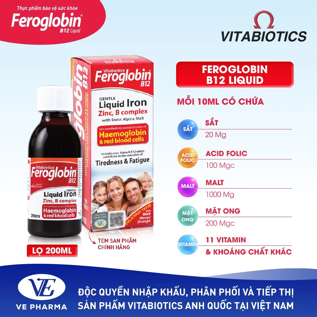 Ảnh Siro Bổ Máu Vitabiotics FEROGLOBIN B12 Cung Cấp Sắt Hỗ Trợ Tăng Khả Năng Tạo Máu, Nâng Cao Sức Đề Kháng 200ml 3