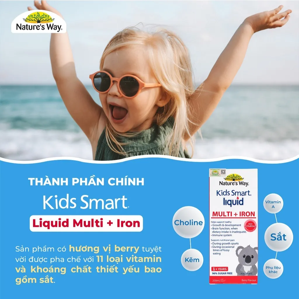 Ảnh Siro Bổ Sung Sắt Và Multi Vitamin Cho Bé Nature's Way Kids Smart Liquid Multi + Iron Hỗ Trợ Nâng Cao Đề Kháng 200ml 1