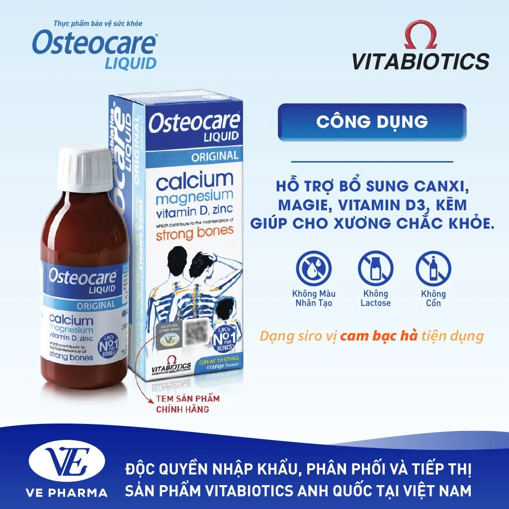 Ảnh Siro Chắc Khỏe Xương Vitabiotics OSTEOCARE Vị Cam Bạc Hà Tự Nhiên Dễ Uống, Bổ Sung Canxi Và Vitamin D Chai 200ml 1