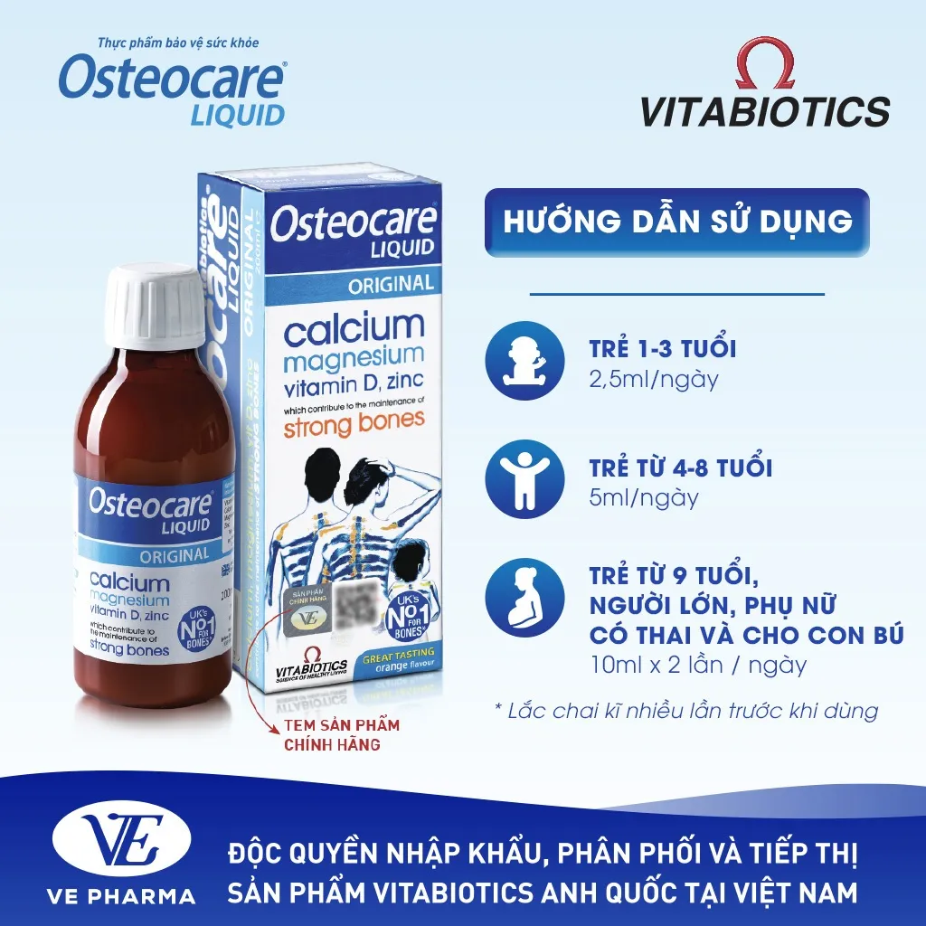 Ảnh Siro Chắc Khỏe Xương Vitabiotics OSTEOCARE Vị Cam Bạc Hà Tự Nhiên Dễ Uống, Bổ Sung Canxi Và Vitamin D Chai 200ml 2