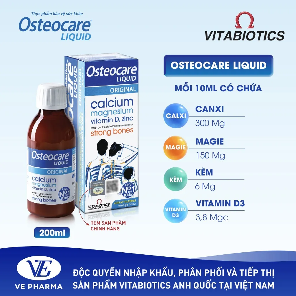 Ảnh Siro Chắc Khỏe Xương Vitabiotics OSTEOCARE Vị Cam Bạc Hà Tự Nhiên Dễ Uống, Bổ Sung Canxi Và Vitamin D Chai 200ml 3