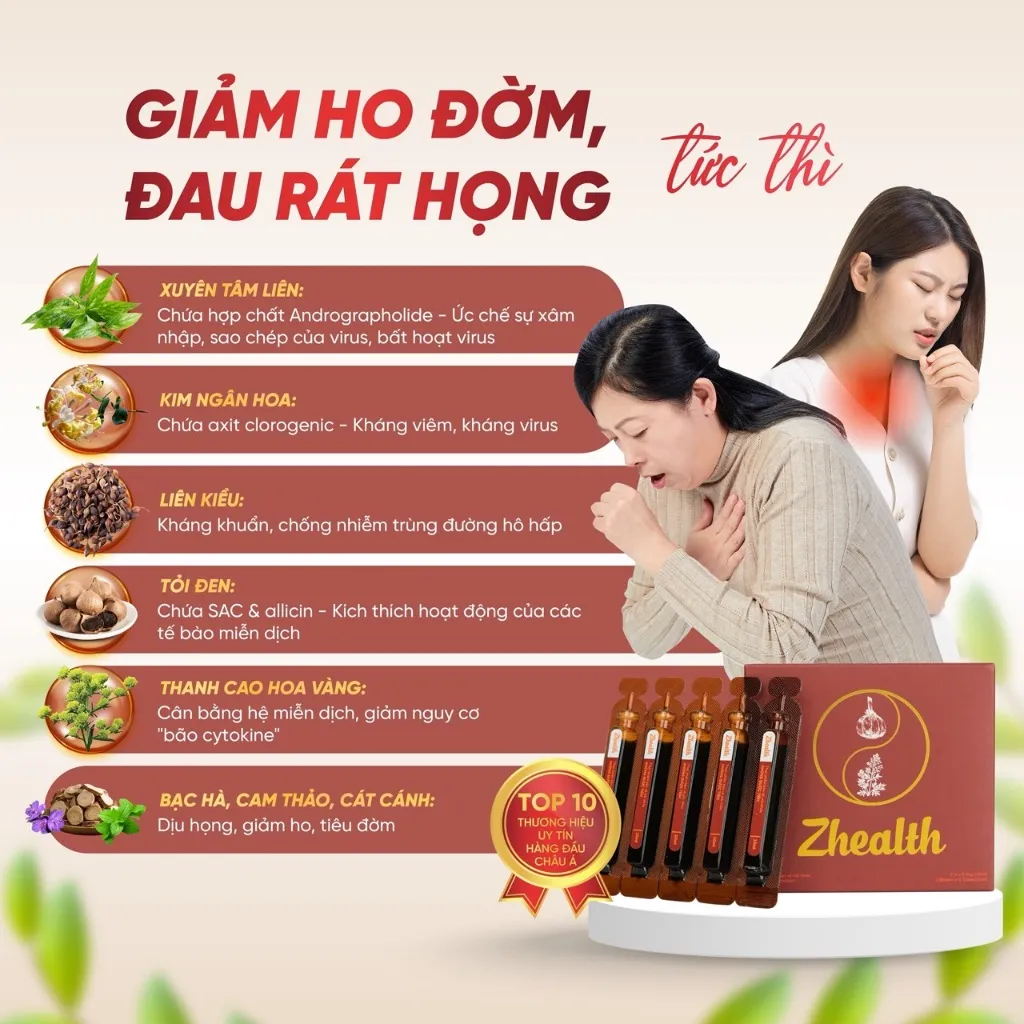 Ảnh Siro Ho Zhealth Giảm Đau Rát Họng, Ho, Đờm, Khàn Tiếng, Cảm Cúm Grow Green AZ (10 ống x10ml) 2