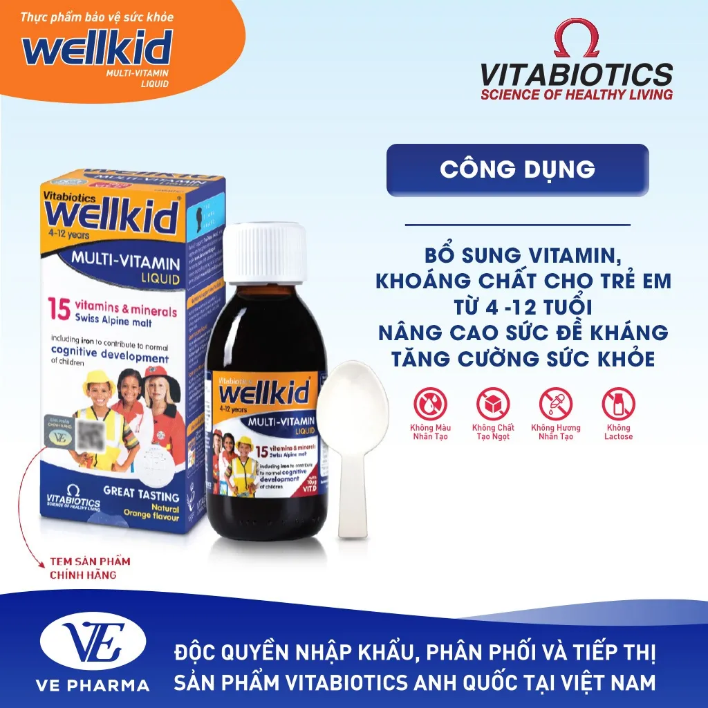 Ảnh Siro Uống Cho Bé Vitabiotics WELLKID Multi-Vitamin Liquid Nâng Cao Sức Đề Kháng Hỗ Trợ Phát Triển Toàn Diện 150ml 1