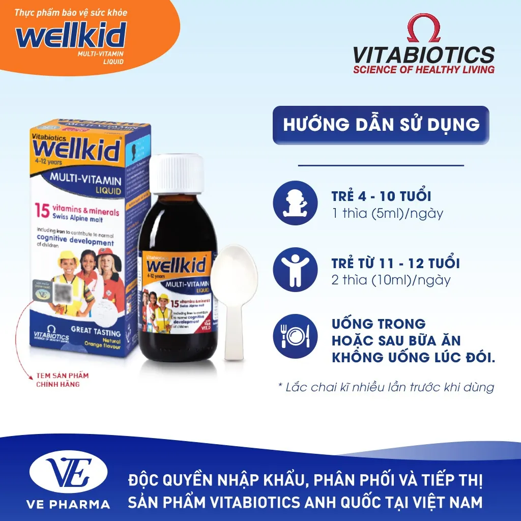 Ảnh Siro Uống Cho Bé Vitabiotics WELLKID Multi-Vitamin Liquid Nâng Cao Sức Đề Kháng Hỗ Trợ Phát Triển Toàn Diện 150ml 2