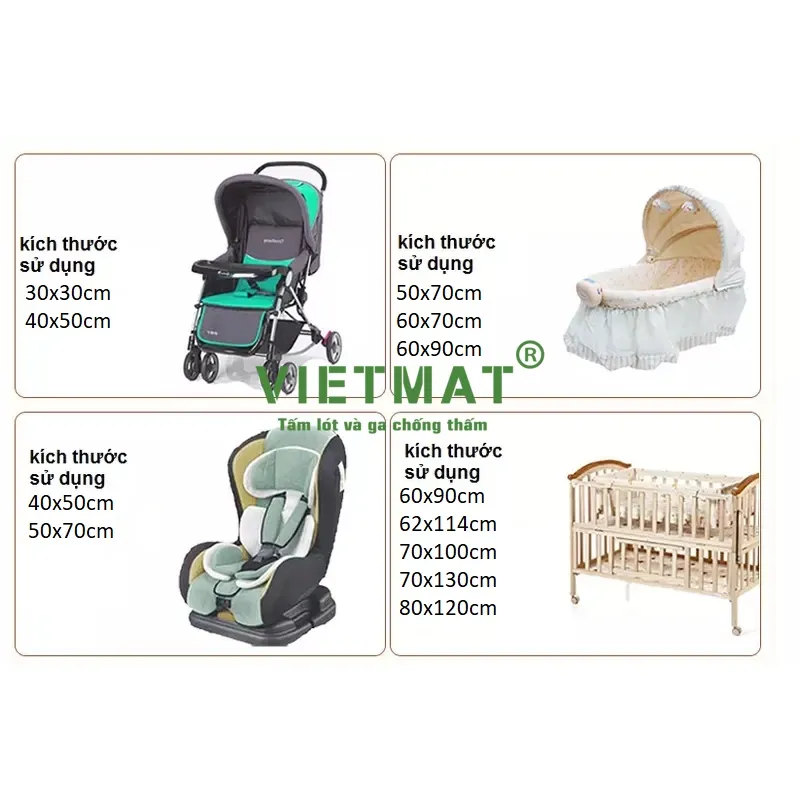 Ảnh Size 50x70cm tấm lót chống thấm cho bé Vietmat lót nôi cũi, nệm 0-1 tuổi, mềm êm, thoáng mát 1