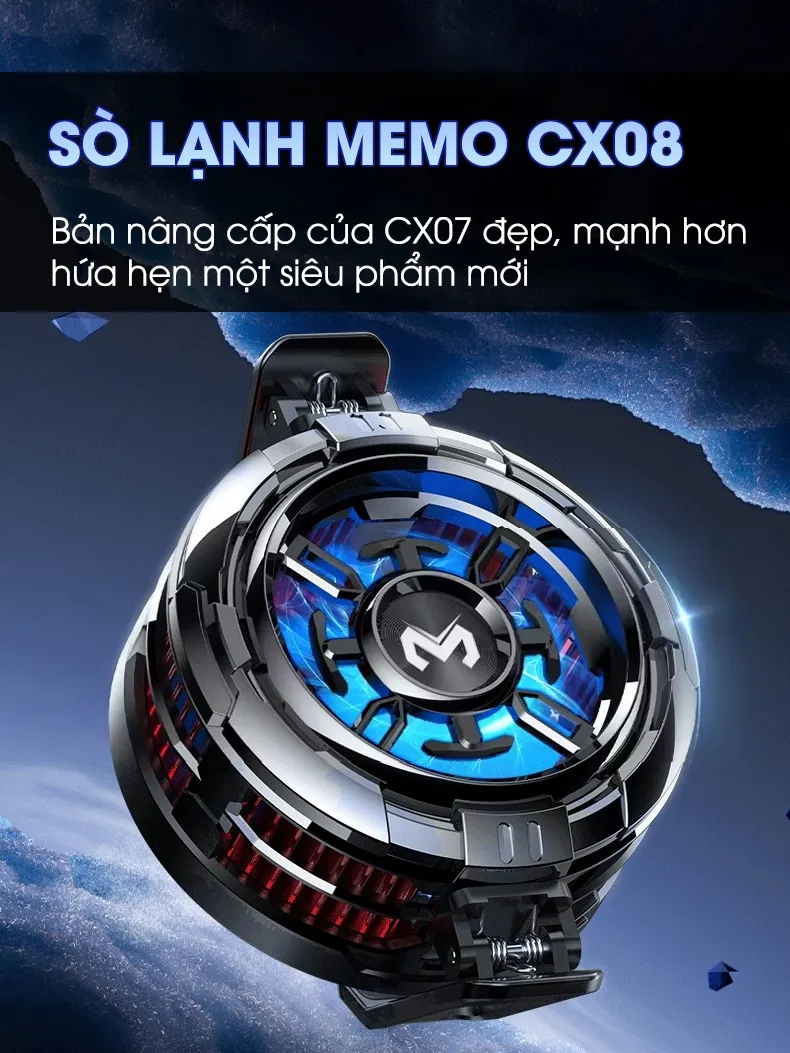 Ảnh Sò lạnh tản nhiệt điện thoại MEMO CX08 bản nâng cấp hè 2025 mạnh mẽ hỗ trợ AI sạc không dây chơi game tăng FPS Liên quân 1