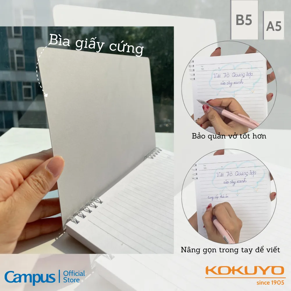 Ảnh Sổ Lò Xo 4 màu KUSUMI, kích thước A6/A5/B5, kẻ ngang 7mm, chính hãng Campus 3