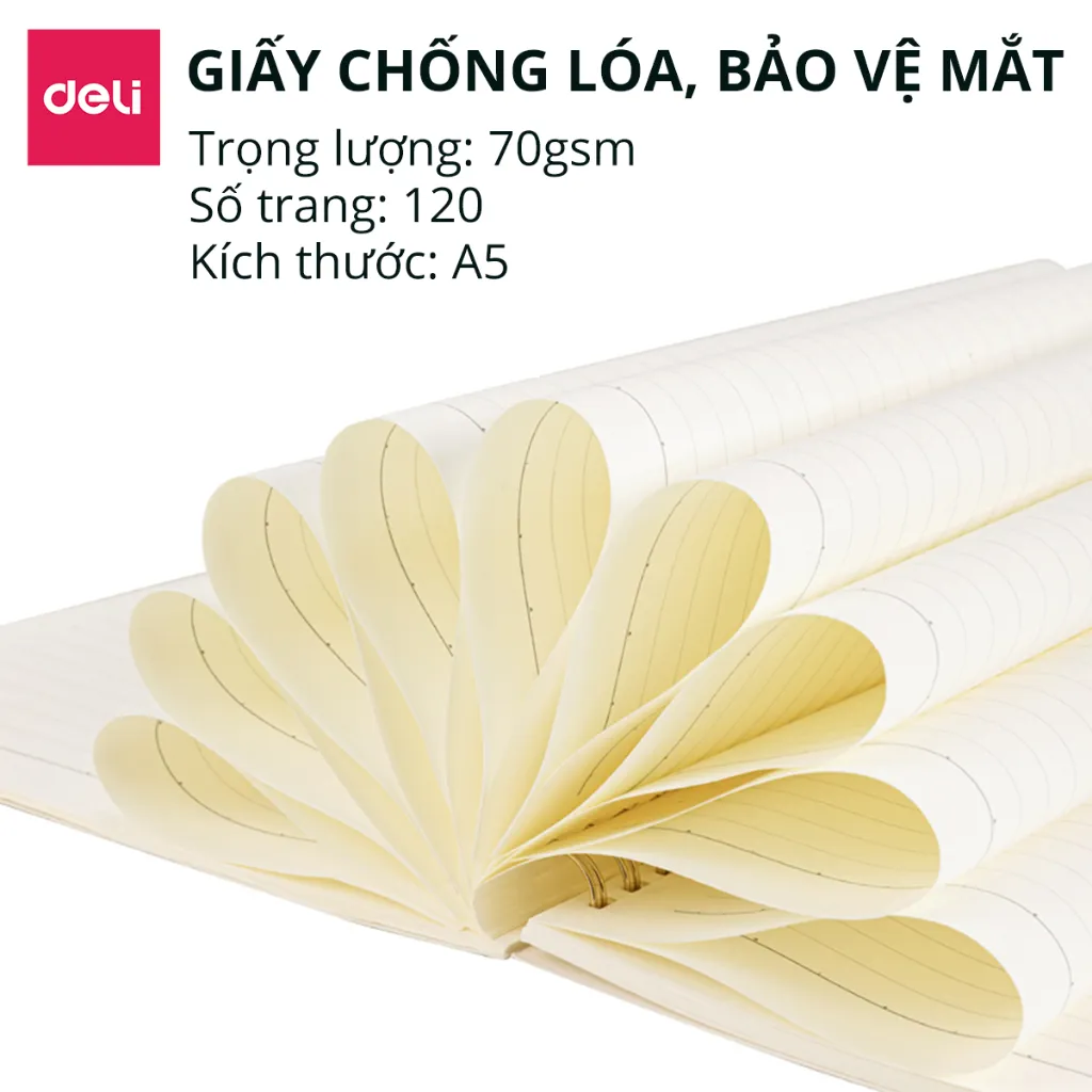 Ảnh Sổ Lò Xo Kép A5 120 Trang Giấy Kẻ Ngang Chống Lóa Deli - Sổ Tay Ghi Chép Gáy Xoắn  - Sổ Vở Học Sinh Takenote Plannner 3