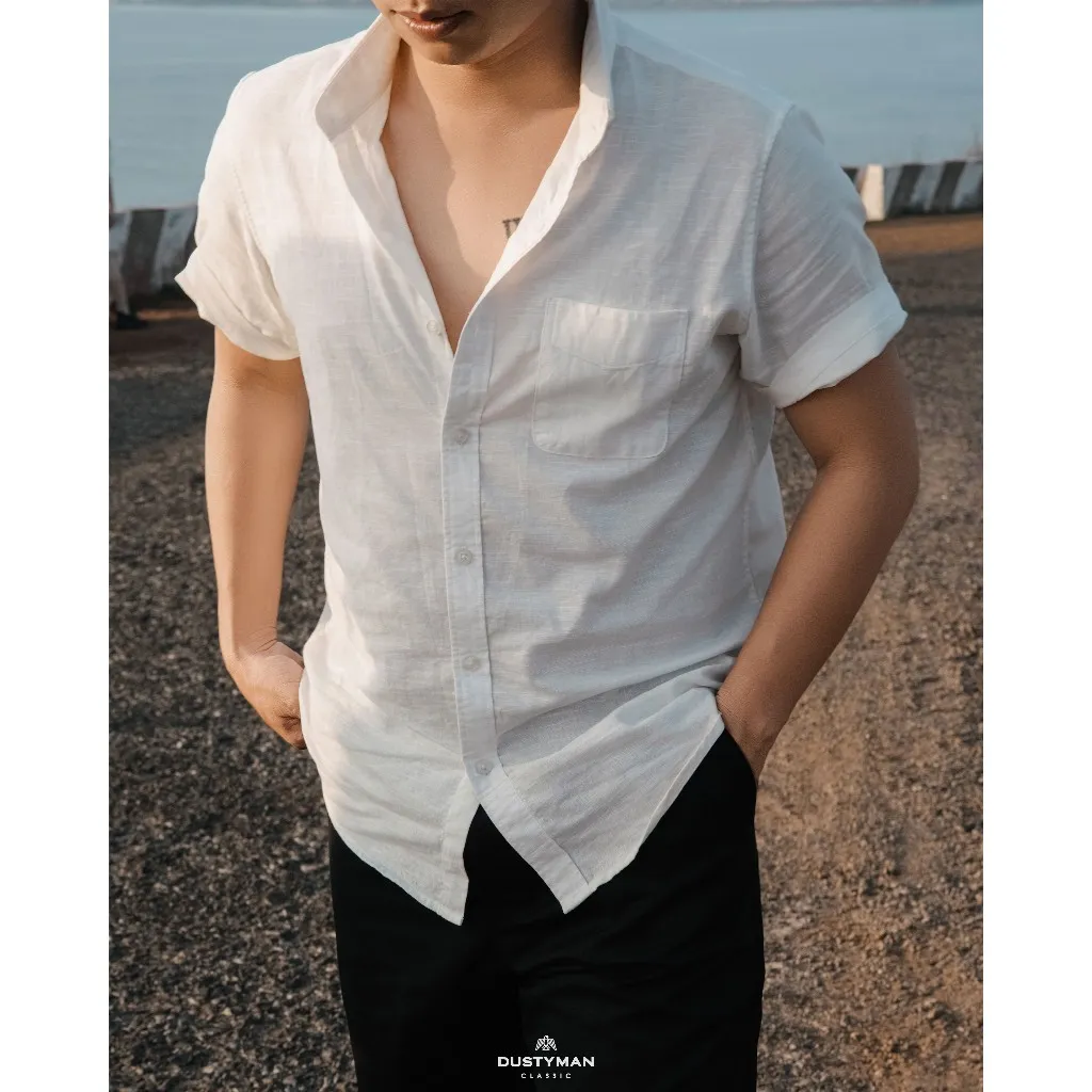 Ảnh Sơ Mi Linen Nam Tay Ngắn Luke Dustyman,Vải Linen Cao Cấp,Thoáng Mát,Form Regular Fit 1