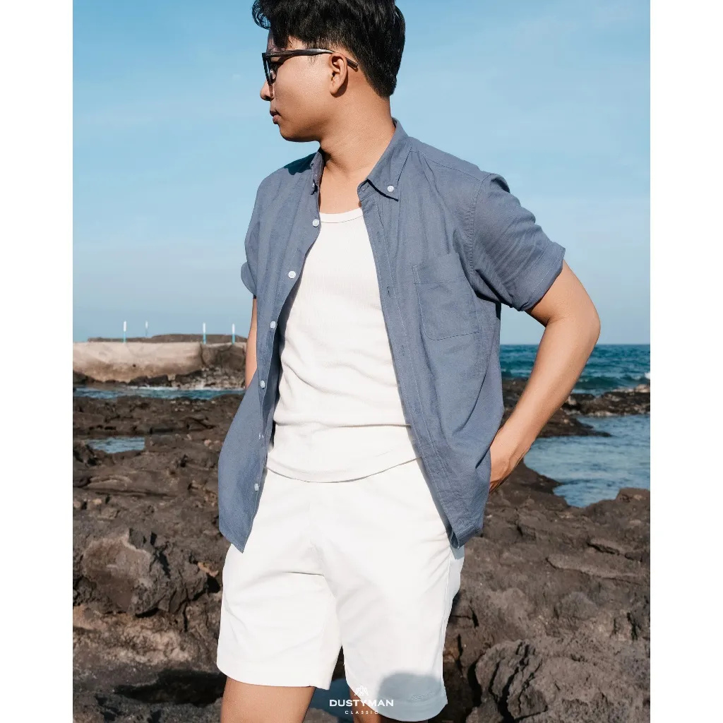 Ảnh Sơ Mi Linen Nam Tay Ngắn Luke Dustyman,Vải Linen Cao Cấp,Thoáng Mát,Form Regular Fit 2