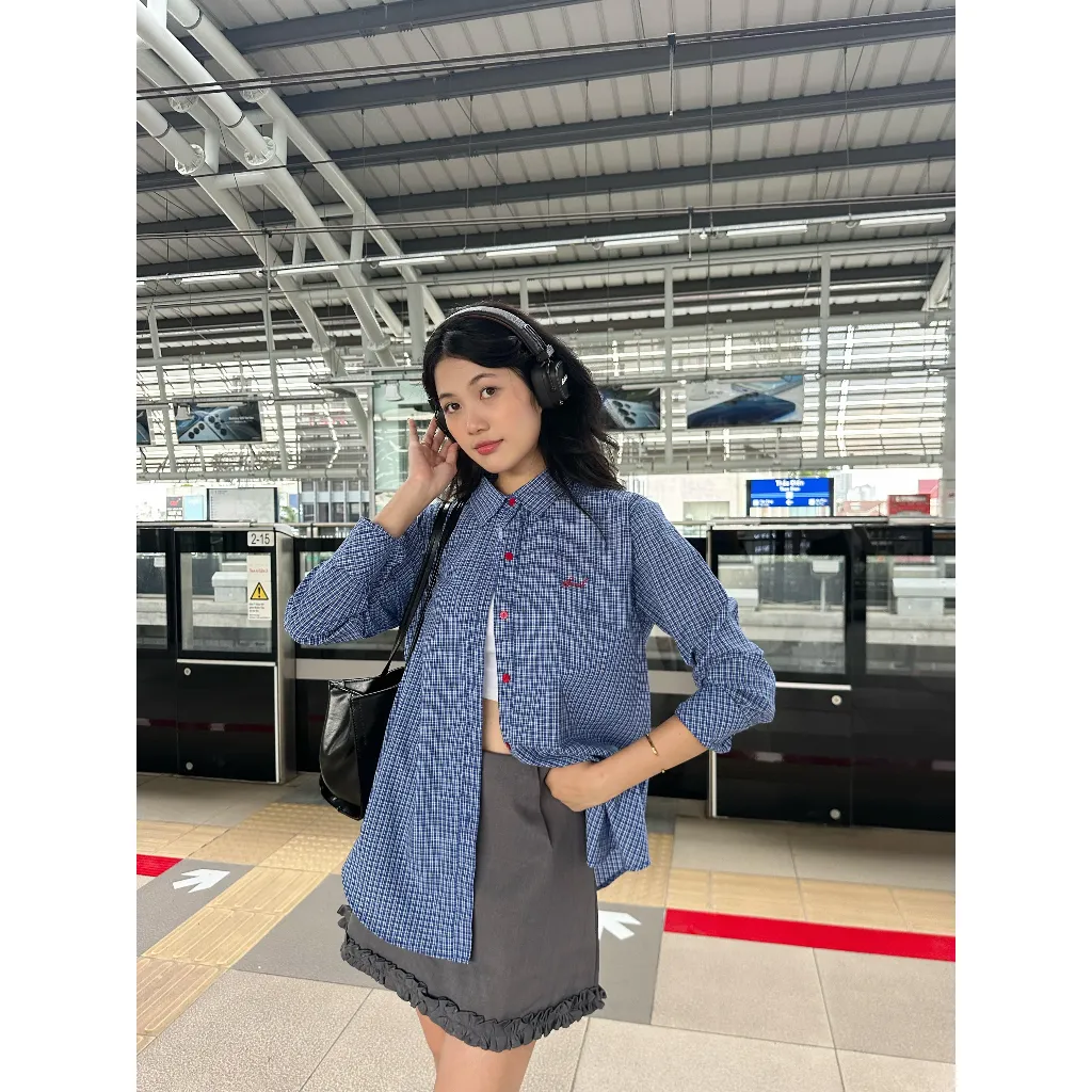 Ảnh Sơ mi nữ kẻ sọc tay dài VMSTYLE Áo tay dài dáng rộng SMU00254 2
