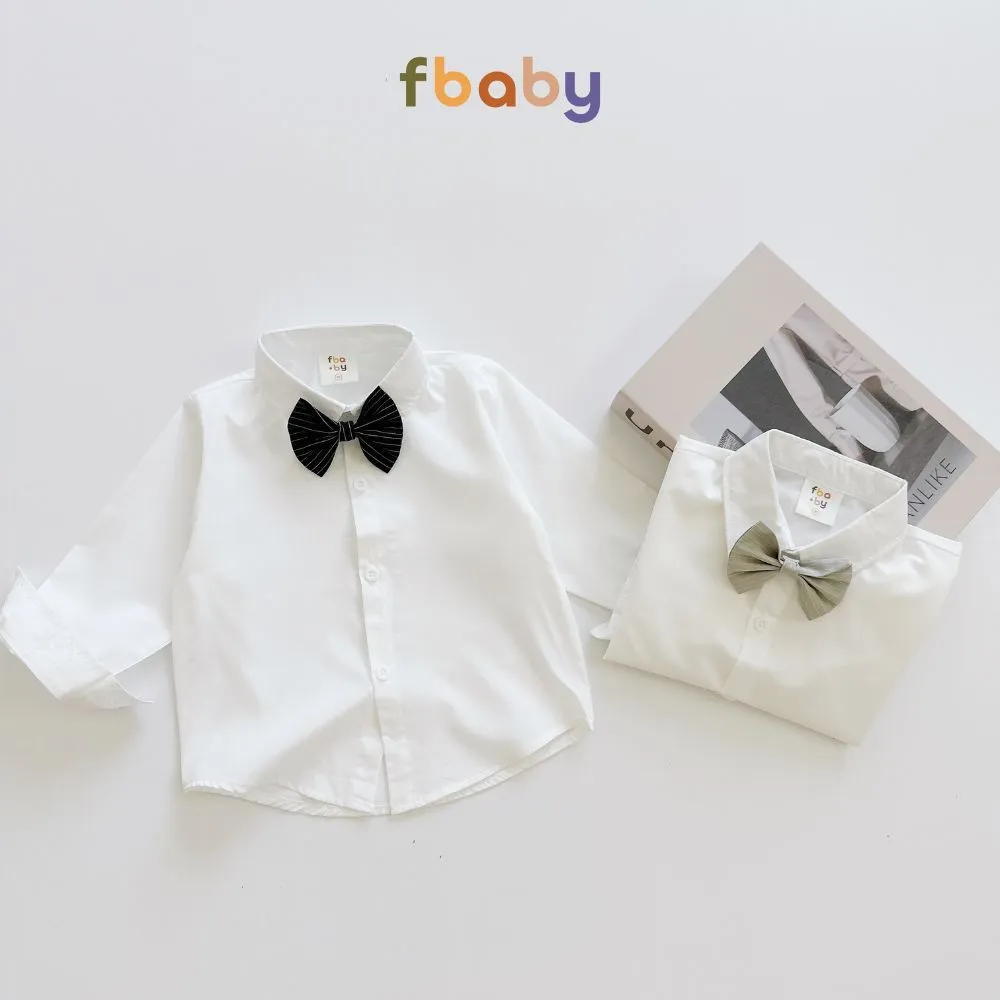 Ảnh Sơ Mi Trơn Fbaby Màu Trắng Thiết Kế Thoáng Mát Không Kèm Nơ, Cavat 1