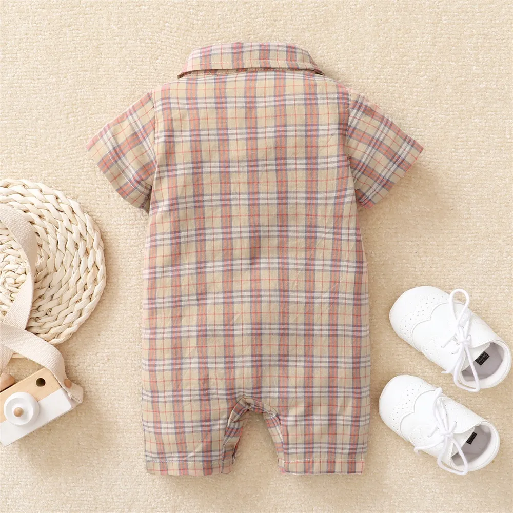 Ảnh Sơ sinh baby boy gentlemen's bodysuit turn-down tay ngắn kẻ sọc romper Áo liền quần quần áo dự tiệc hàng ngày 4