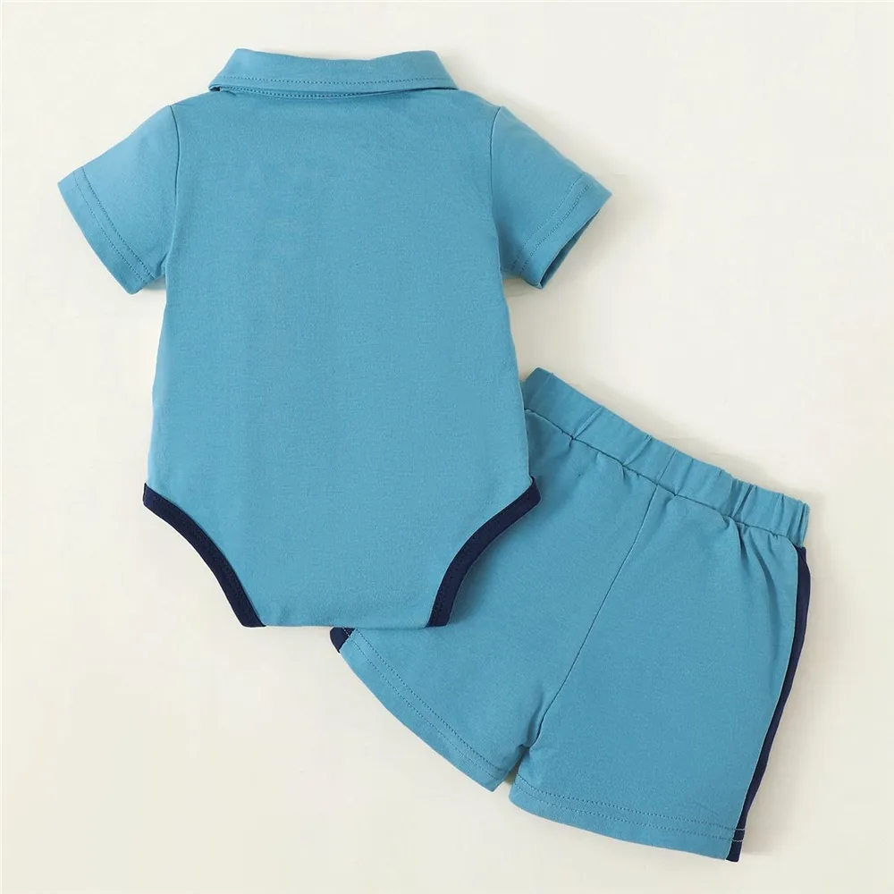Ảnh Sơ sinh bé trai bộ quần áo ngắn tay turn-down romper + quần short mùa hè thường 2 cái trang phục 2