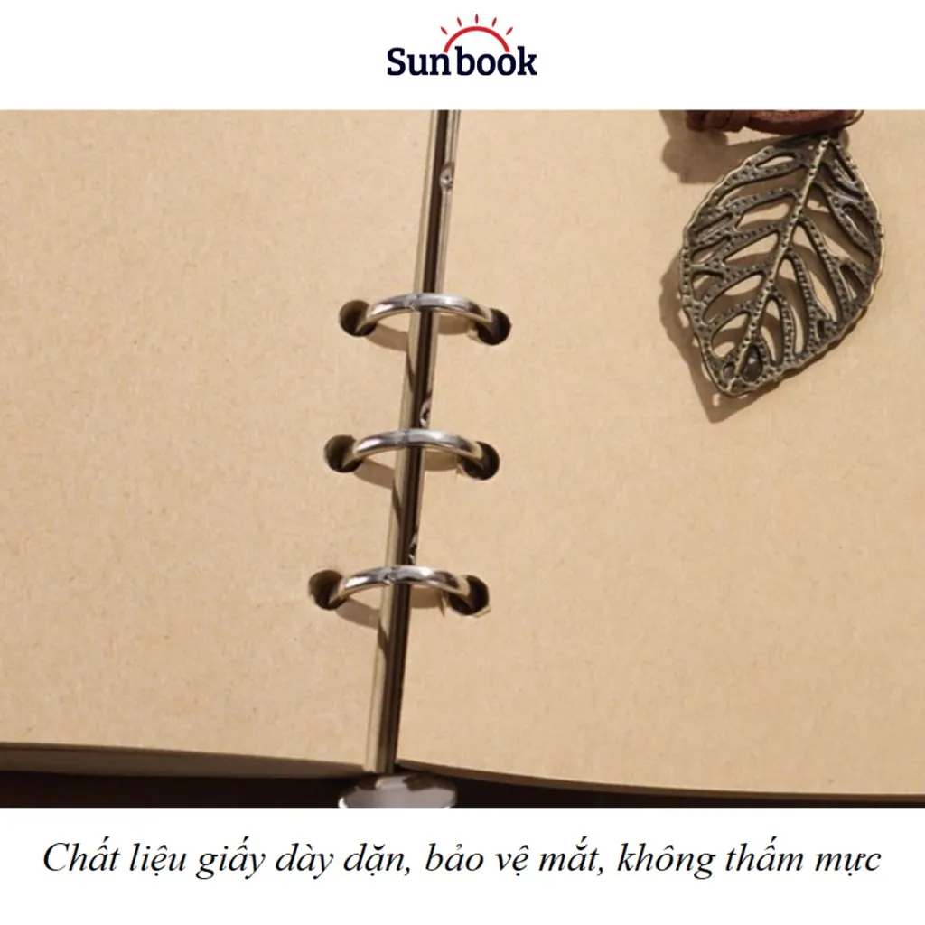Ảnh Sổ tay ghi chép bìa da Sunbook khổ A6 gáy còng hình lá in chìm - lõi giấy kraft nâu 150 trang - mã SB-SGC 2