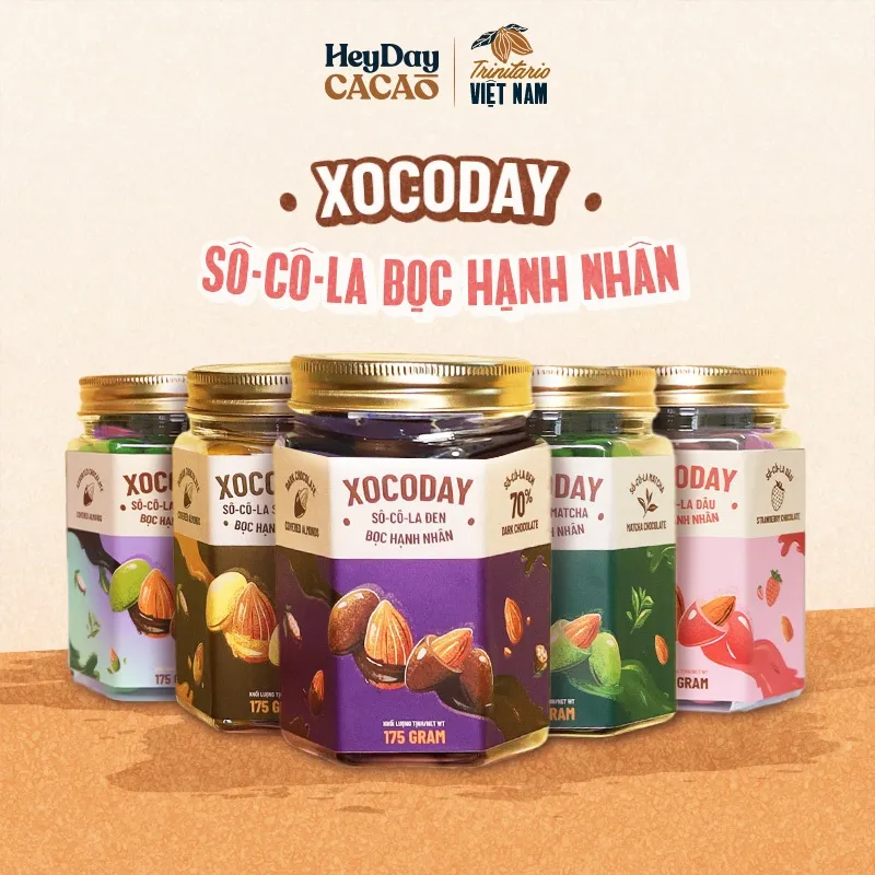 Ảnh Sô-cô-la bọc hạnh nhân Xocoday - Kết hợp hoàn hảo của chocolate thơm nồng cùng hạnh nhân giòn thơm - Hủ 175g - Heyday 1