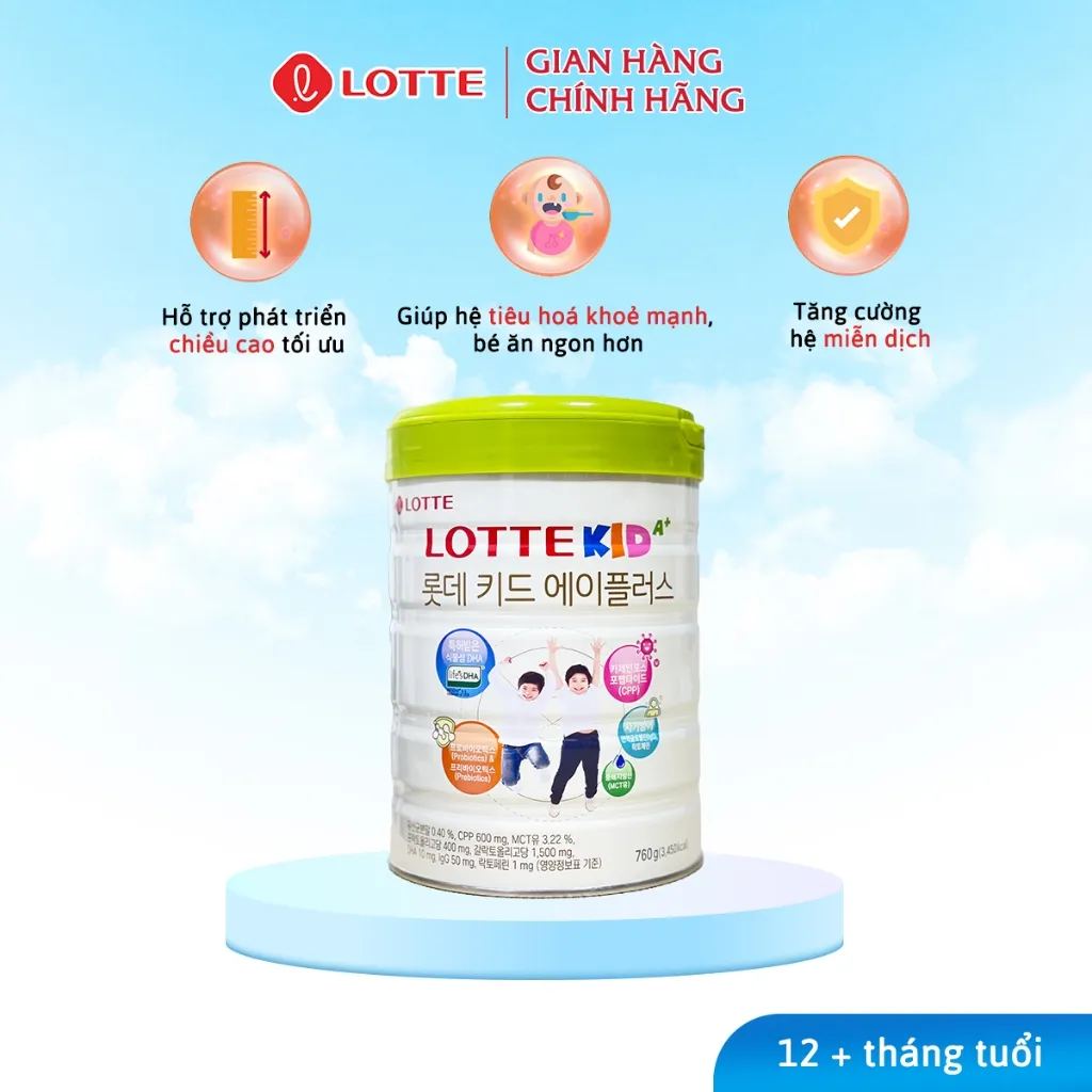 Ảnh Sữa Bò Lotte Kid A+ Giúp Phát Triển Chiều Cao Lon 760g Bổ Sung Canxi Giúp Ổn Định Hệ Tiêu Hóa Của Bé 1