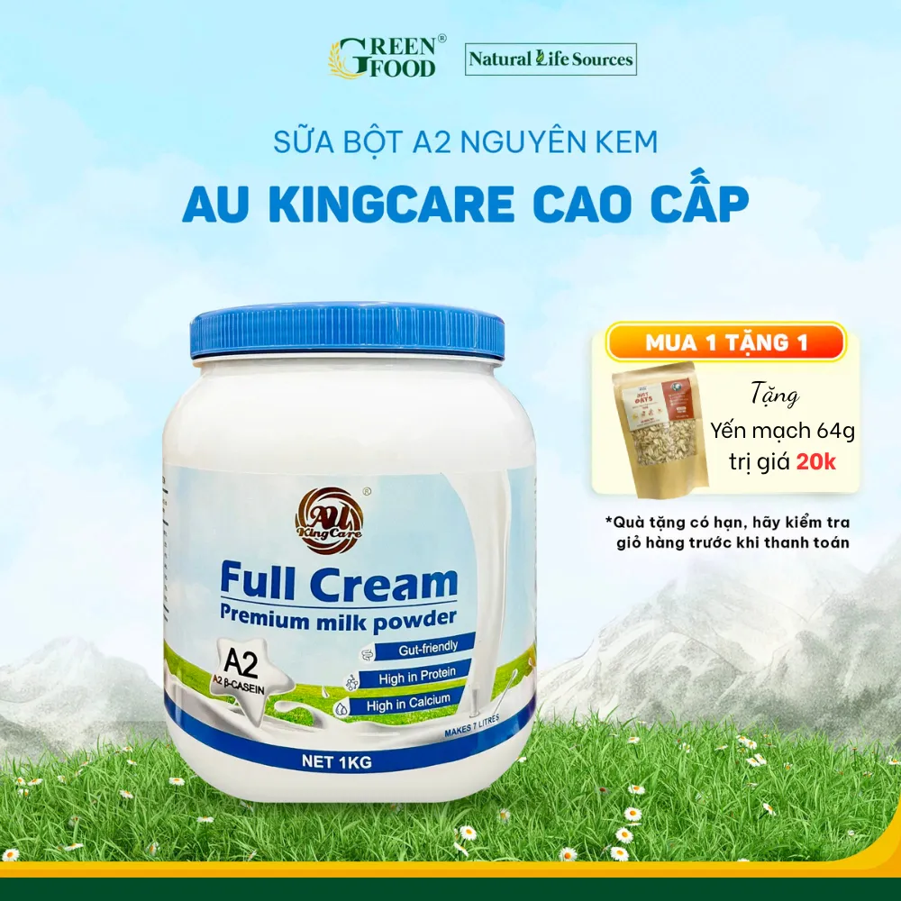 Ảnh Sữa Bột A2 Nguyên kem Cao cấp AU KingCare từ Úc | Hộp 1kg - Pha được 7L, Thơm ngon Giàu Canxi và Đạm 1